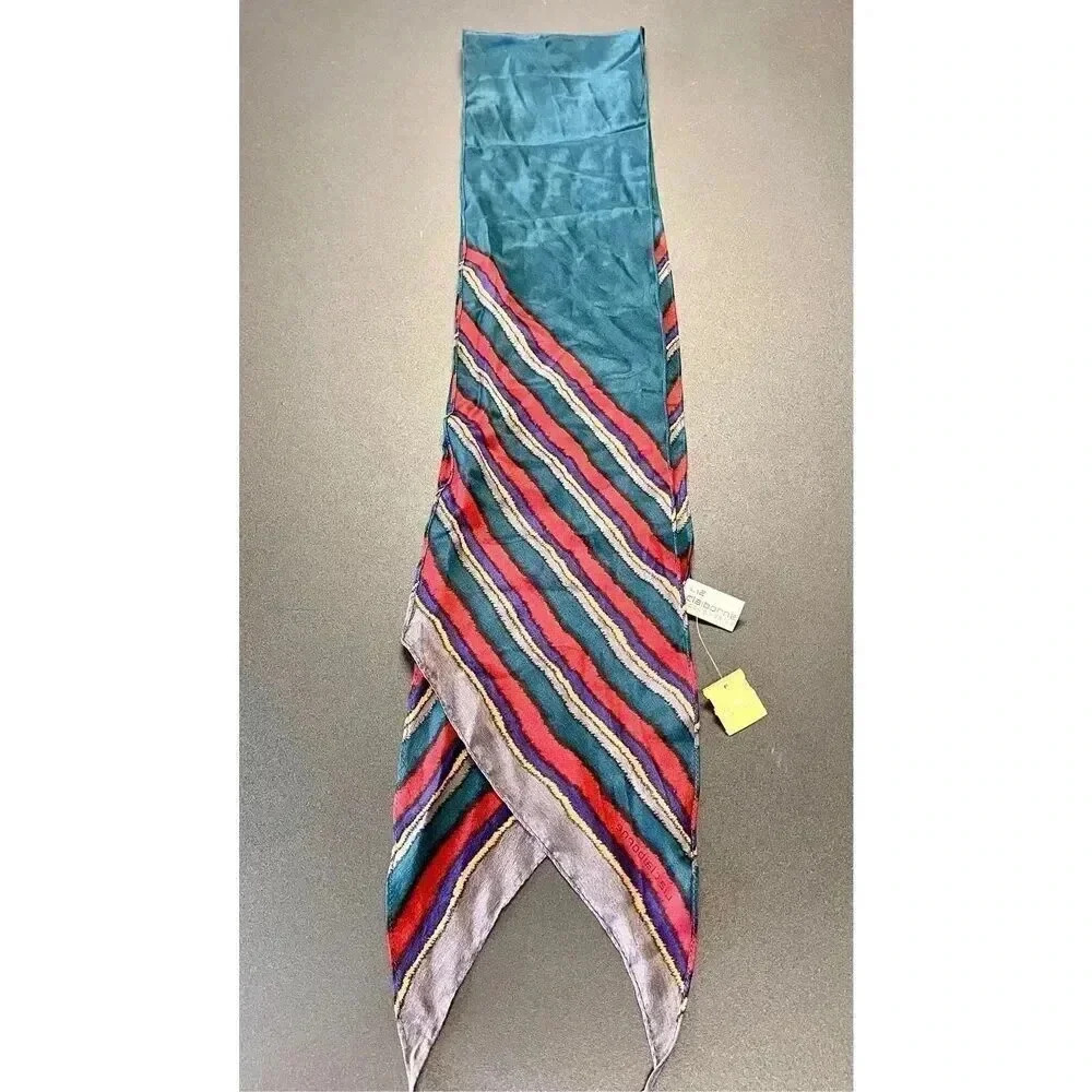 NWT vintage Liz Claiborne Womens Vintage Red Dark Teal Striped Silk Satin Scarf